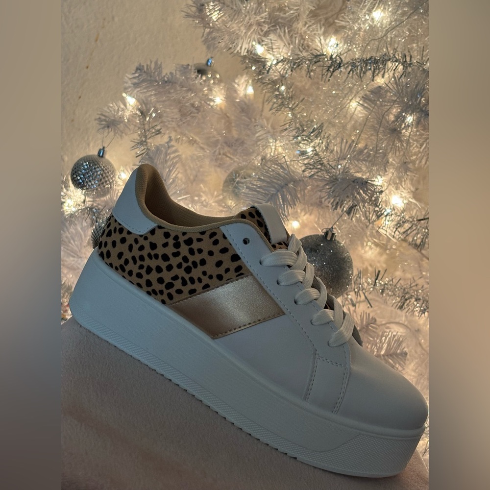 White leopard platform sneakers